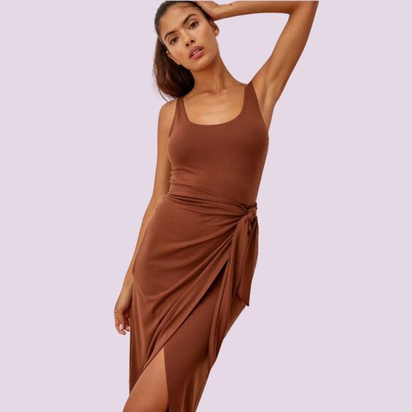 Reformation Kaila Jersey Tank Wrap Dress Brown Scoop Neck Side Tie Size XS NWT - Picture 1 of 9